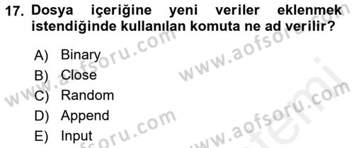 İşlem Tablosu Programlama Dersi 2017 - 2018 Yılı (Final) Dönem Sonu Sınav Soruları 17. Soru