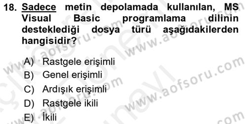İşlem Tablosu Programlama Dersi 2017 - 2018 Yılı (Final) Dönem Sonu Sınav Soruları 18. Soru