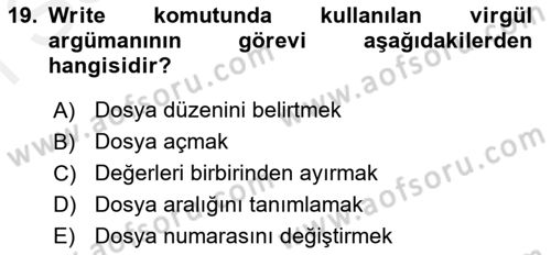 İşlem Tablosu Programlama Dersi 2017 - 2018 Yılı (Final) Dönem Sonu Sınav Soruları 19. Soru
