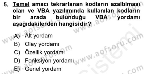 İşlem Tablosu Programlama Dersi 2017 - 2018 Yılı (Final) Dönem Sonu Sınav Soruları 5. Soru