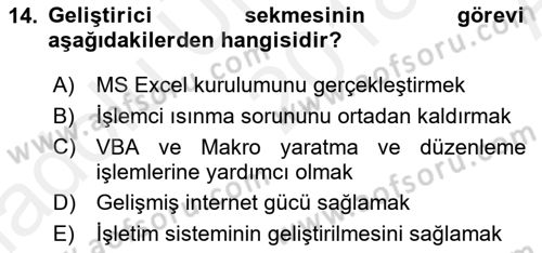 İşlem Tablosu Programlama Dersi Ara Sınavı Deneme Sınav Soruları 14. Soru