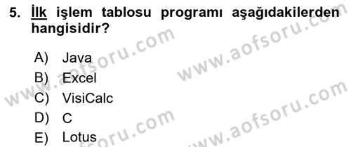 İşlem Tablosu Programlama Dersi 2018 - 2019 Yılı (Vize) Ara Sınav Soruları 5. Soru