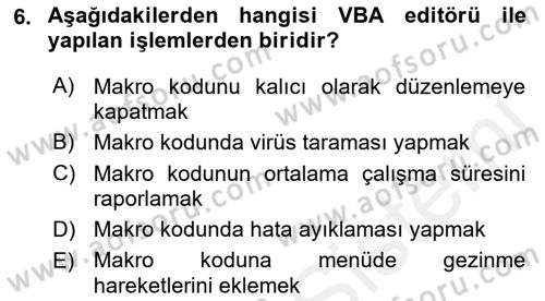 İşlem Tablosu Programlama Dersi Ara Sınavı Deneme Sınav Soruları 6. Soru