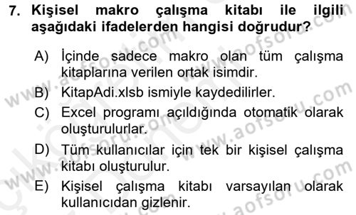 İşlem Tablosu Programlama Dersi Ara Sınavı Deneme Sınav Soruları 7. Soru