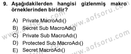 İşlem Tablosu Programlama Dersi 2018 - 2019 Yılı (Vize) Ara Sınav Soruları 9. Soru