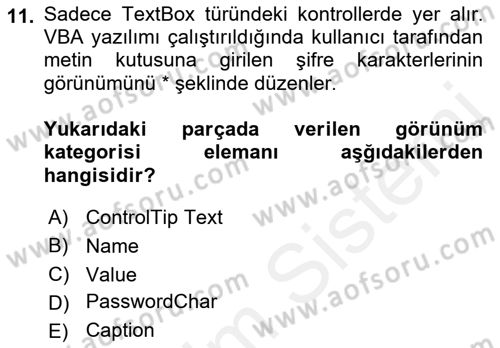 İşlem Tablosu Programlama Dersi 2018 - 2019 Yılı (Final) Dönem Sonu Sınav Soruları 11. Soru