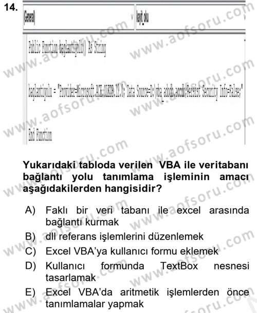 İşlem Tablosu Programlama Dersi 2018 - 2019 Yılı (Final) Dönem Sonu Sınav Soruları 14. Soru