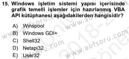 İşlem Tablosu Programlama Dersi 2018 - 2019 Yılı (Final) Dönem Sonu Sınav Soruları 15. Soru