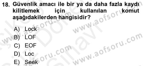 İşlem Tablosu Programlama Dersi 2018 - 2019 Yılı (Final) Dönem Sonu Sınav Soruları 18. Soru