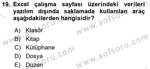 İşlem Tablosu Programlama Dersi 2018 - 2019 Yılı (Final) Dönem Sonu Sınav Soruları 19. Soru