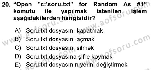 İşlem Tablosu Programlama Dersi 2018 - 2019 Yılı (Final) Dönem Sonu Sınav Soruları 20. Soru