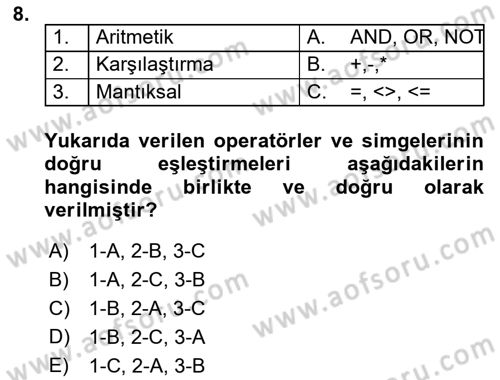 İşlem Tablosu Programlama Dersi 2018 - 2019 Yılı (Final) Dönem Sonu Sınav Soruları 8. Soru