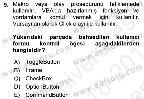 İşlem Tablosu Programlama Dersi 2018 - 2019 Yılı (Final) Dönem Sonu Sınav Soruları 9. Soru