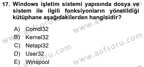 İşlem Tablosu Programlama Dersi 2018 - 2019 Yılı Yaz Okulu Sınavı 17. Soru