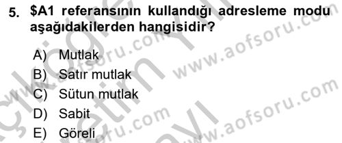 İşlem Tablosu Programlama Dersi 2018 - 2019 Yılı Yaz Okulu Sınavı 5. Soru