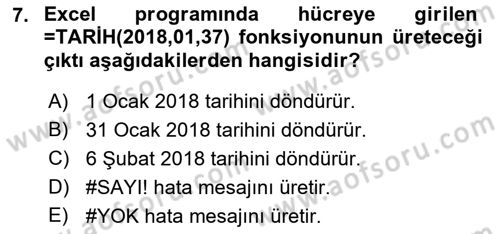 İşlem Tablosu Programlama Dersi 2018 - 2019 Yılı Yaz Okulu Sınavı 7. Soru