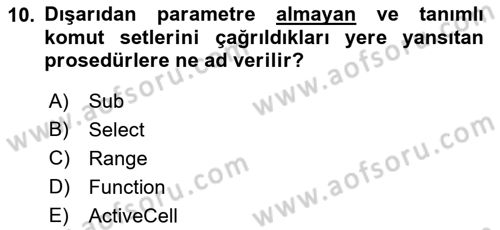 İşlem Tablosu Programlama Dersi Ara Sınavı Deneme Sınav Soruları 10. Soru