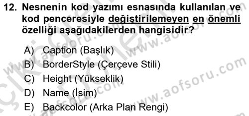 İşlem Tablosu Programlama Dersi Ara Sınavı Deneme Sınav Soruları 12. Soru