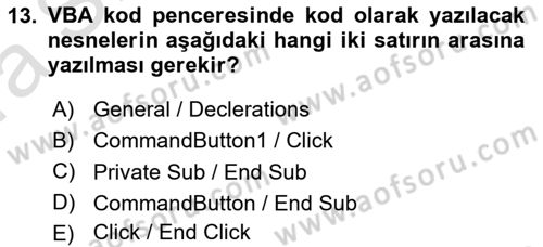 İşlem Tablosu Programlama Dersi Ara Sınavı Deneme Sınav Soruları 13. Soru