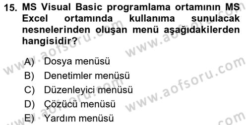 İşlem Tablosu Programlama Dersi 2019 - 2020 Yılı (Vize) Ara Sınav Soruları 15. Soru