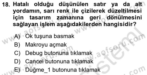 İşlem Tablosu Programlama Dersi Ara Sınavı Deneme Sınav Soruları 18. Soru