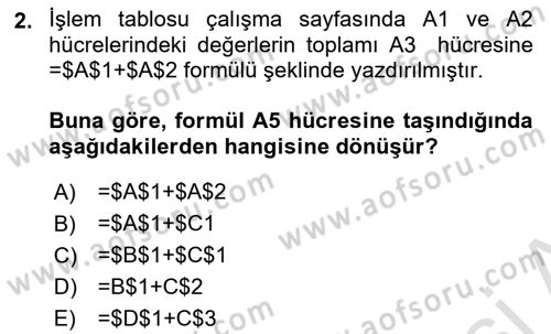 İşlem Tablosu Programlama Dersi 2019 - 2020 Yılı (Vize) Ara Sınavı 2. Soru