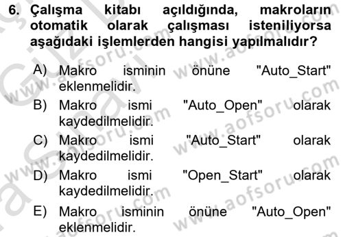 İşlem Tablosu Programlama Dersi Ara Sınavı Deneme Sınav Soruları 6. Soru
