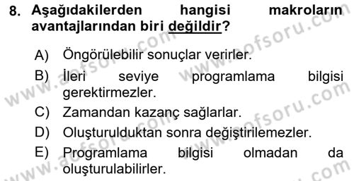 İşlem Tablosu Programlama Dersi Ara Sınavı Deneme Sınav Soruları 8. Soru