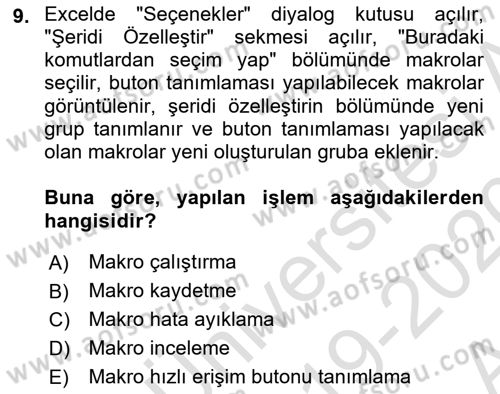 İşlem Tablosu Programlama Dersi Ara Sınavı Deneme Sınav Soruları 9. Soru