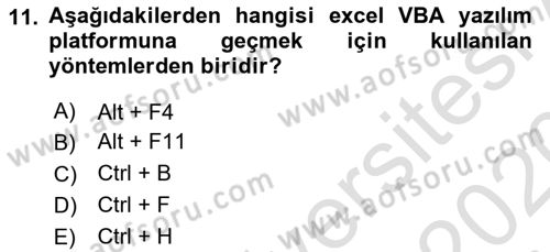 İşlem Tablosu Programlama Dersi 2019 - 2020 Yılı (Final) Dönem Sonu Sınav Soruları 11. Soru