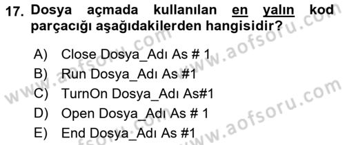 İşlem Tablosu Programlama Dersi 2019 - 2020 Yılı (Final) Dönem Sonu Sınav Soruları 17. Soru