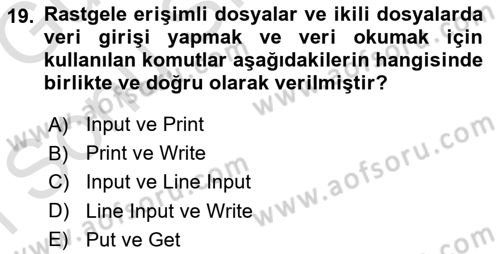 İşlem Tablosu Programlama Dersi 2019 - 2020 Yılı (Final) Dönem Sonu Sınav Soruları 19. Soru
