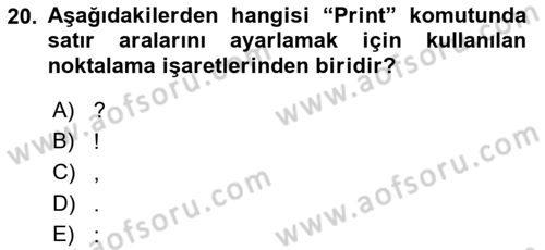 İşlem Tablosu Programlama Dersi 2019 - 2020 Yılı (Final) Dönem Sonu Sınav Soruları 20. Soru