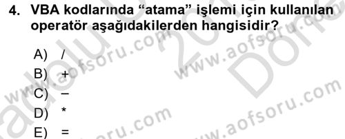 İşlem Tablosu Programlama Dersi 2019 - 2020 Yılı (Final) Dönem Sonu Sınav Soruları 4. Soru