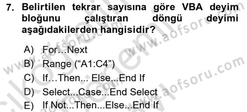 İşlem Tablosu Programlama Dersi 2019 - 2020 Yılı (Final) Dönem Sonu Sınav Soruları 7. Soru