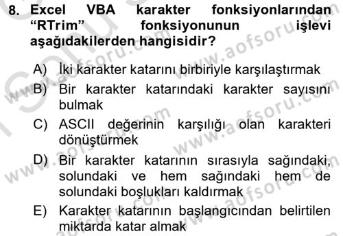 İşlem Tablosu Programlama Dersi 2019 - 2020 Yılı (Final) Dönem Sonu Sınav Soruları 8. Soru