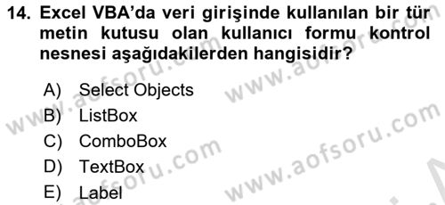 İşlem Tablosu Programlama Dersi 2020 - 2021 Yılı Yaz Okulu Sınavı 14. Soru