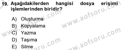 İşlem Tablosu Programlama Dersi 2020 - 2021 Yılı Yaz Okulu Sınavı 19. Soru