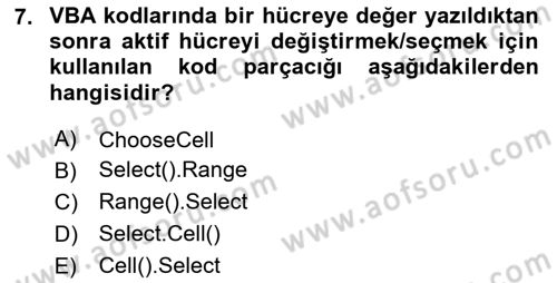 İşlem Tablosu Programlama Dersi 2020 - 2021 Yılı Yaz Okulu Sınavı 7. Soru