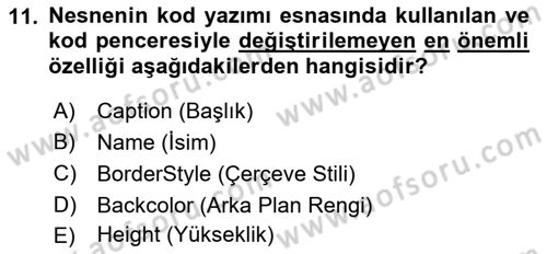 İşlem Tablosu Programlama Dersi 2021 - 2022 Yılı (Vize) Ara Sınav Soruları 11. Soru