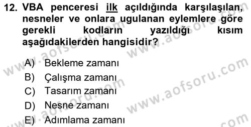 İşlem Tablosu Programlama Dersi Ara Sınavı Deneme Sınav Soruları 12. Soru