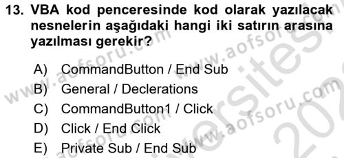 İşlem Tablosu Programlama Dersi Ara Sınavı Deneme Sınav Soruları 13. Soru