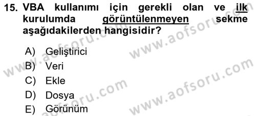 İşlem Tablosu Programlama Dersi 2021 - 2022 Yılı (Vize) Ara Sınav Soruları 15. Soru