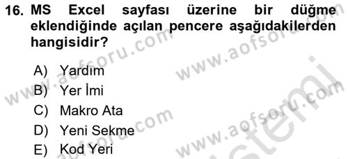 İşlem Tablosu Programlama Dersi Ara Sınavı Deneme Sınav Soruları 16. Soru