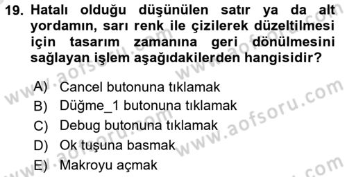 İşlem Tablosu Programlama Dersi Ara Sınavı Deneme Sınav Soruları 19. Soru