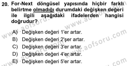 İşlem Tablosu Programlama Dersi 2021 - 2022 Yılı (Vize) Ara Sınav Soruları 20. Soru
