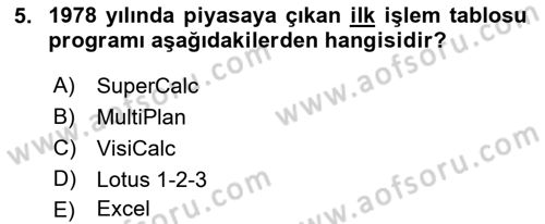 İşlem Tablosu Programlama Dersi Ara Sınavı Deneme Sınav Soruları 5. Soru