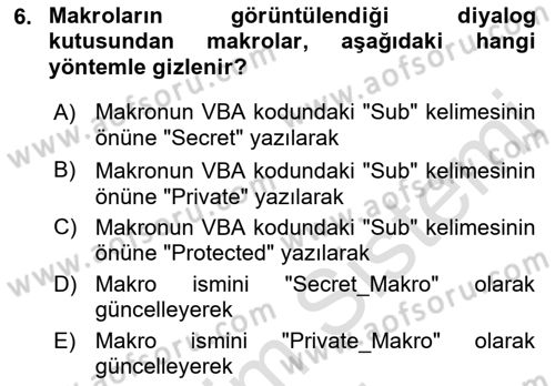 İşlem Tablosu Programlama Dersi 2021 - 2022 Yılı (Vize) Ara Sınav Soruları 6. Soru