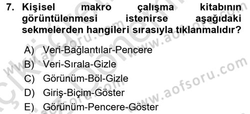 İşlem Tablosu Programlama Dersi Ara Sınavı Deneme Sınav Soruları 7. Soru