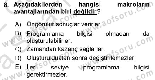 İşlem Tablosu Programlama Dersi 2021 - 2022 Yılı (Vize) Ara Sınav Soruları 8. Soru